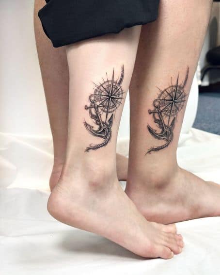 Compass & Anchor Tattoo on Ankle