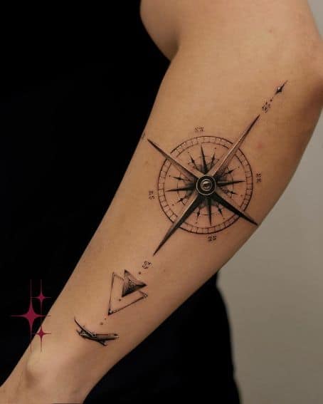 Compass Tattoo Design with Airplane