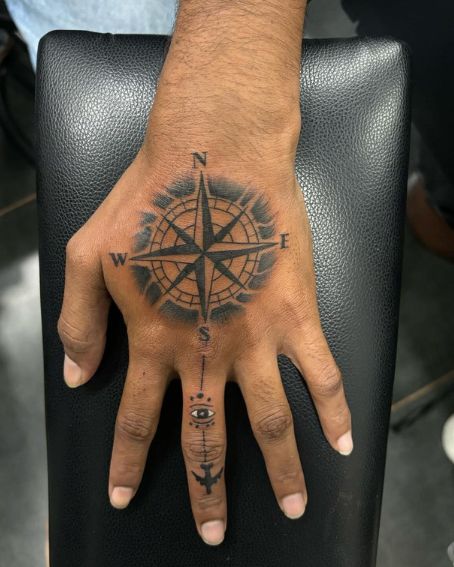 Compass Tattoo on Back Hand