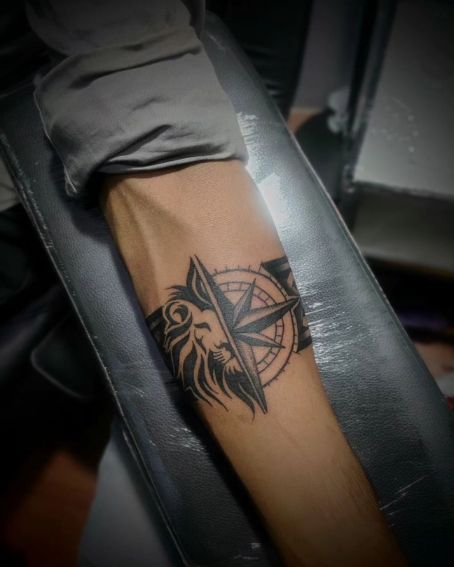 Compass Tattoo with Lion