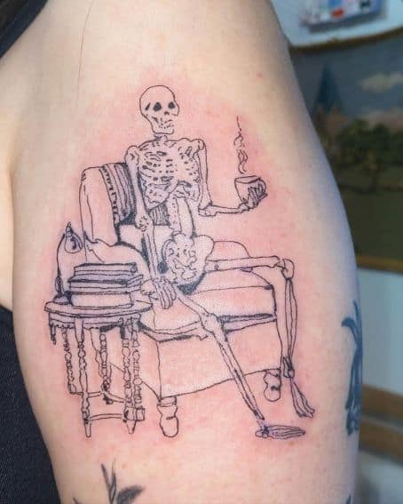 Cozy Skeleton and Heart Face Tattoo