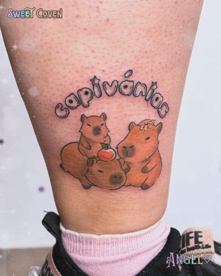 Cute Capybaras Tattoo on Leg