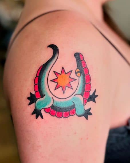 Cute Gator Tattoo on Shouldercup
