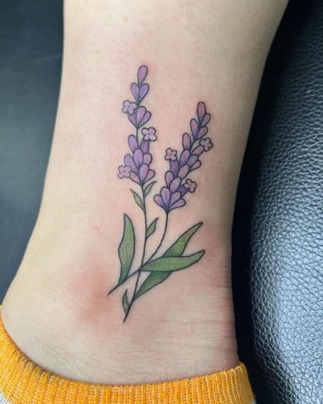Cute Lavender Tattoo on Ankle