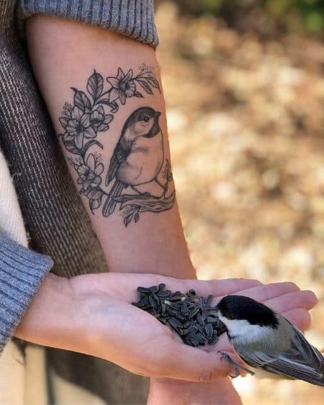 Cutest Chickadee Tattoo Design on Arm