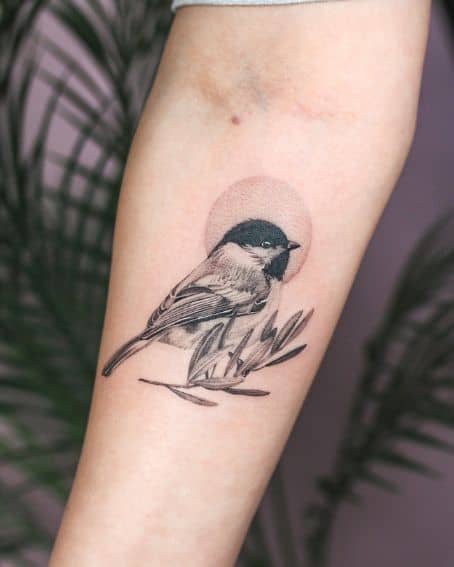 Cutest Little Chickadee Tattoo on Forearm