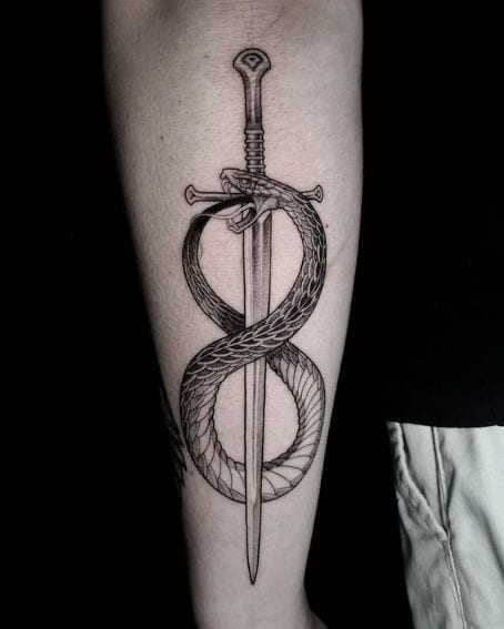 Dagger and Ouroboros Infinity Tattoo