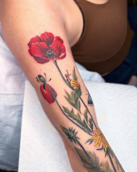 Dandelion and Poppy Flower Tattoo