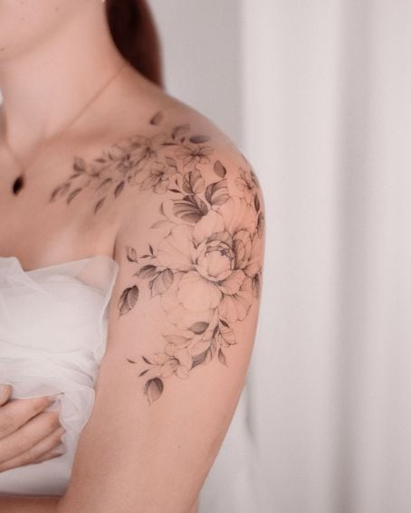 Delicate Floral Tattoo on Shoulder