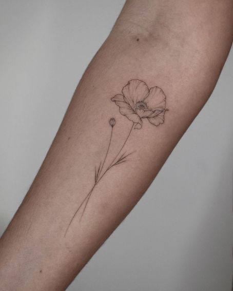 Delicate Poppy Flower Tattoo on Arm