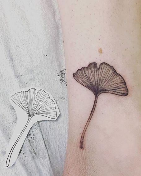 Dot Work Ginkgo Leaf Tattoo on Ankle