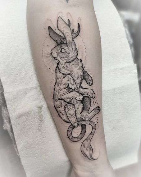 Dot Work Jackalope Tattoo