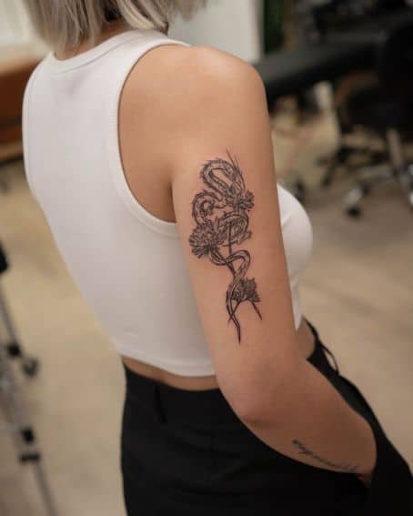Dragon Chrysanthemum Tattoo on Back Arm