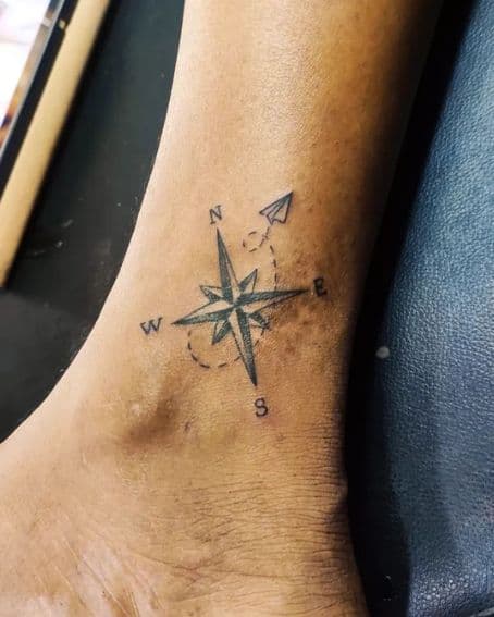 Dynamic Compass Tattoo on Ankle