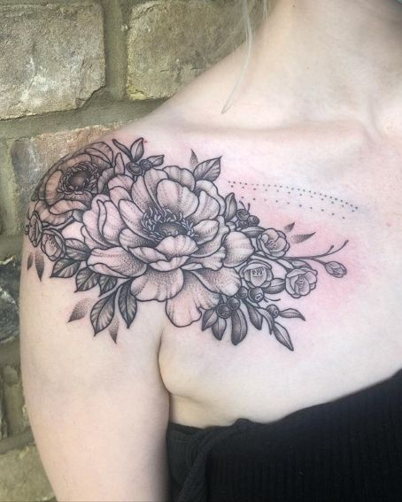 Feminine Floral Shoulder Tattoo