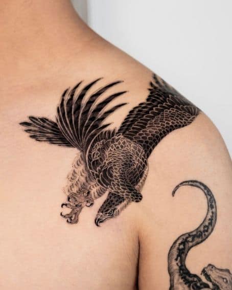 Fighting Eagle Tattoo on Shoulder