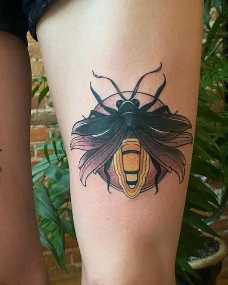 Filigree Firefly Tattoo Design on Thigh
