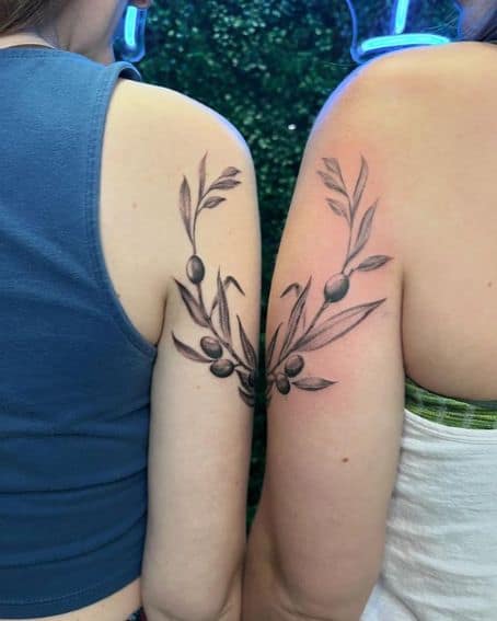 Fine Line Matching Olive Branches Tattoo