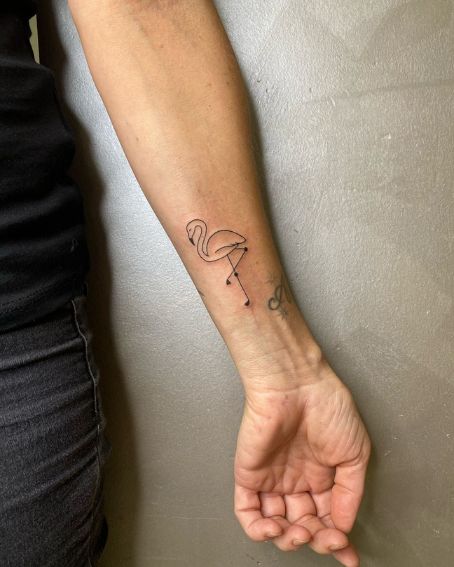 Fineline Flamingo Tattoo on Wrist