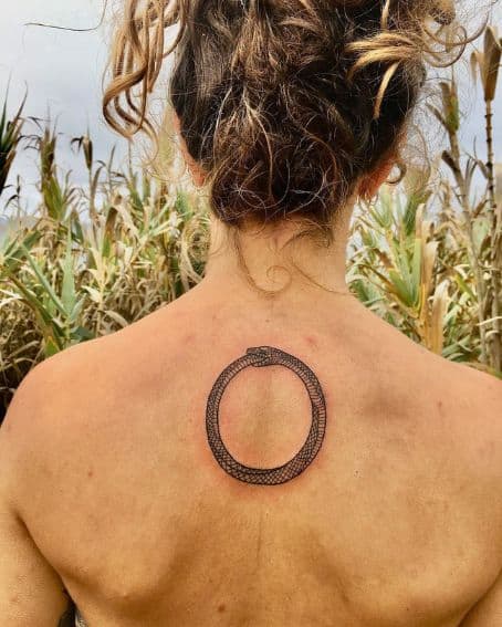 Fineline Ouroboros Tattoo Design on Back