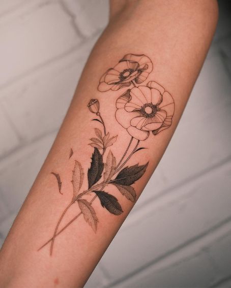 Fineline Poppies Tattoo Design