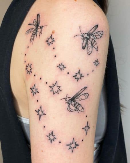 Fireflies Tattoo on Shoulder
