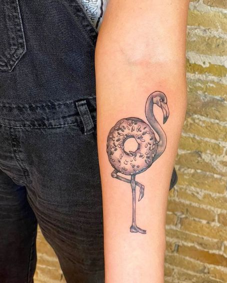 Flamingo Donut Tattoo on Arm