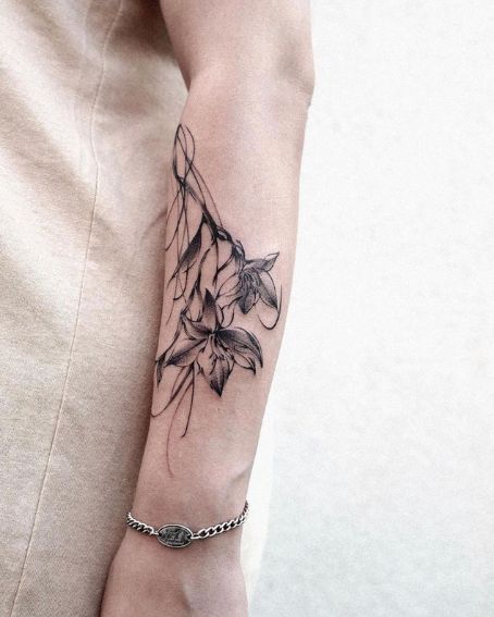 Floral Freesia Tattoo on Forearm