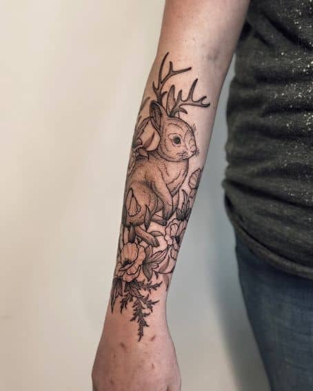 Floral Jackalope Tattoo