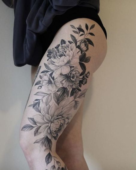 Floral Magnolia Tattoo on Thigh