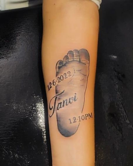 Footprint Tattoo with Name and Date