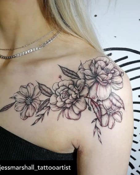 Four Big Flowers Shoulder Tattoo