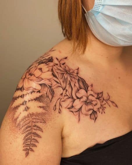 Freehand Floral Shoulder Tattoo Design