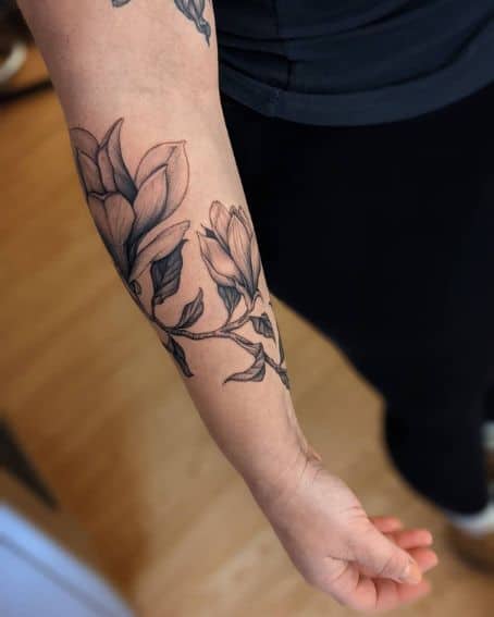 Freehand Magnolia Floral Tattoo Design