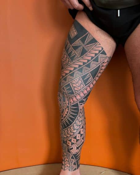 Freehand Polynesian Inspired Leg Tattoo