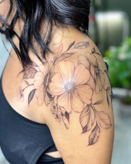 Freehanded Cherry Blossoms Shoulder Tattoo