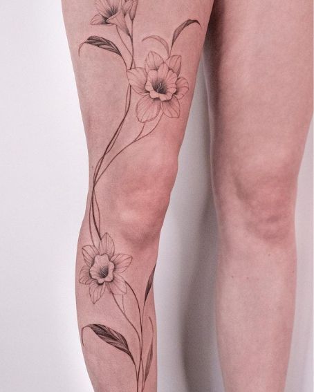 Freesia Flower Tattoo Design on Thigh