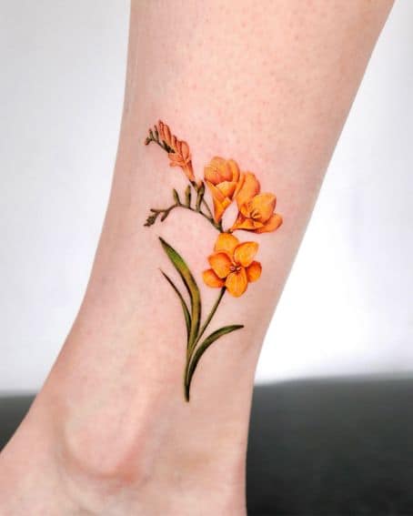 Freesia Flower Tattoo on Ankle
