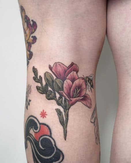 Freesia Flower with Bumblebee Tattoo