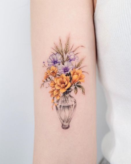 Freesia Flowers in Vase Tattoo