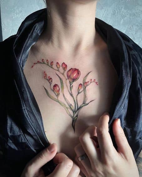 Freesia Flowers Tattoo on Chest