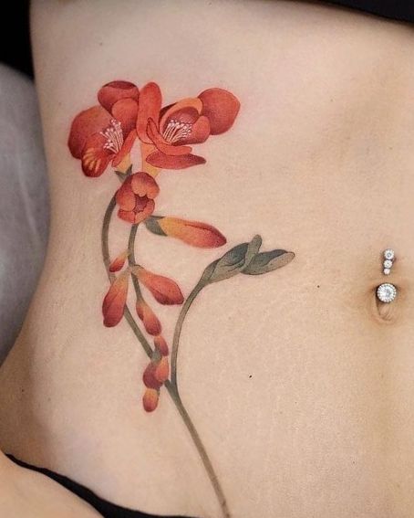 Freesia Tattoo Design on Waist