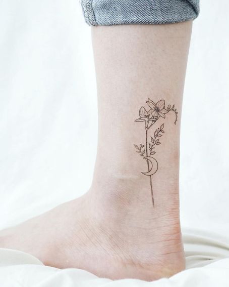 Freesia Tattoo Design with a Crescent Moon