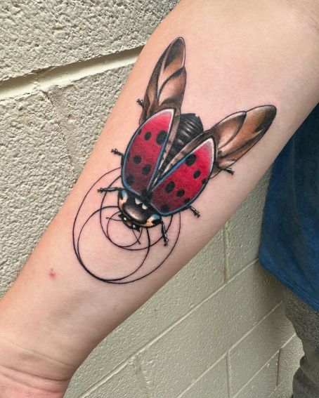 Fun Color Ladybug Tattoo with a Vesica Picsis