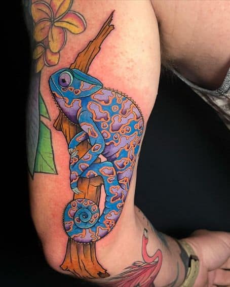 Fun Colorful Chameleon Tattoo Design