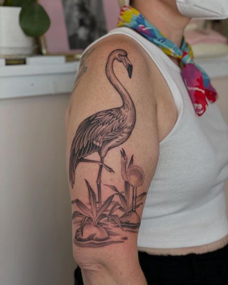 Fun Flamingo Tattoo on Arm