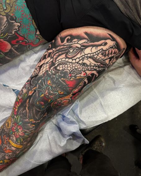 Gator and Black Tiger-Themed Tattoo