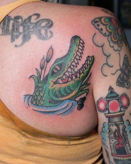 Gator Coming from Water Tattoo