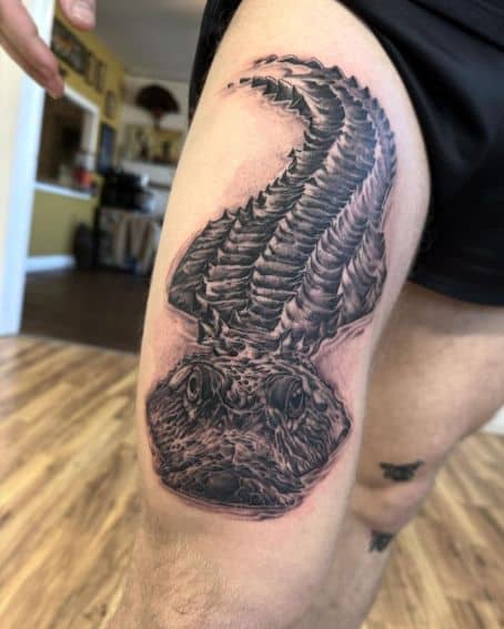 Gator Tattoo on The Thigh