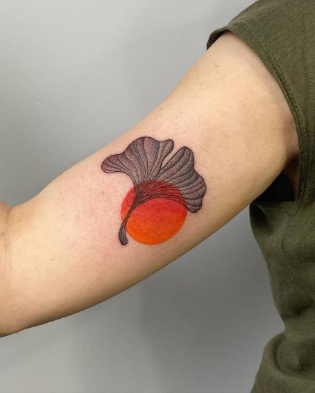 Ginkgo Leaf Tattoo Design with Sun